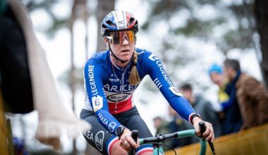 French Amandine Fouquenet pictured in action during the women elite race at the cyclocross cycling event in Heusden-Zolder, stage 5/8 in the Superprestige competition, Tuesday 23 December 2025. BELGA PHOTO DAVID PINTENS (Photo by DAVID PINTENS / BELGA MAG / Belga via AFP)