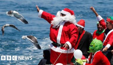 Waterskiing Santas and giant cuts of meat