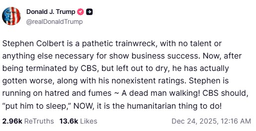 A screenshot of Donald Trump's Truth Social post.