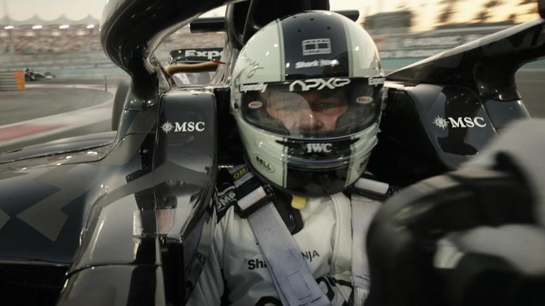 Brad Pitt as Sonny Hayes driving really fast in F1