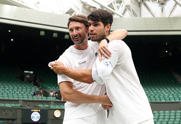 Ferrero and Alcaraz embrace at Wimbledon. Source: Getty