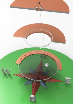 Overview of the foucault pendulum system, with the electromagnets that sustain the movement on top. (Credit: Houston Museum of Natural Science)