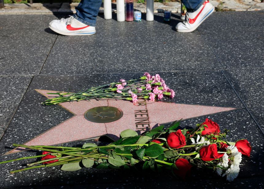 Flowers rest on director Rob Reiner's star on the Hollywood Walk of Fame on December 15, 2025 in Los Angeles, California.