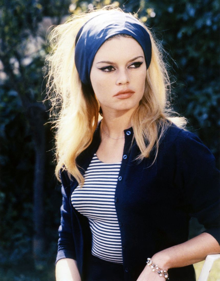 Bardot's style was defined by her love of Breton stripes, oversized jersey headbands and cat-eye liner.