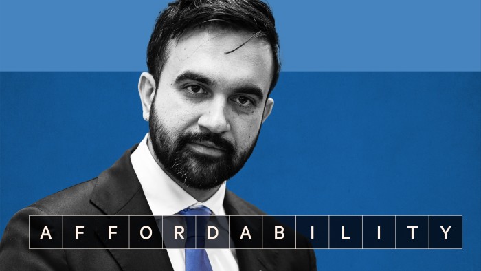 Montage image of tiles reading ‘Affordability’ and Zohran Mamdani