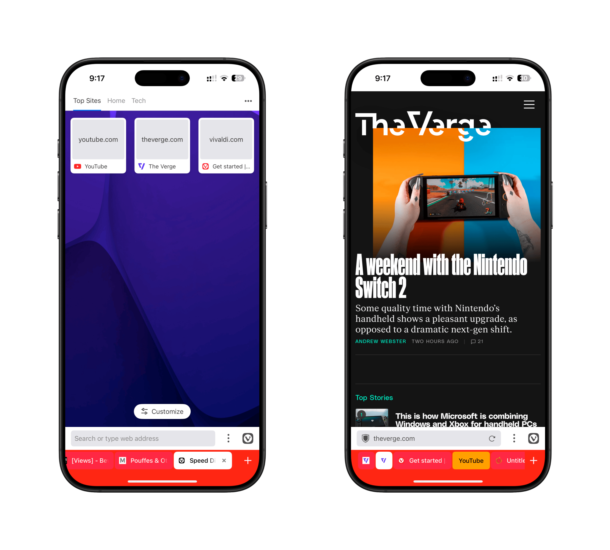 Vivaldi browser on iPhone