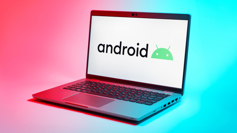 The Android logo is pictured on a laptop screen.