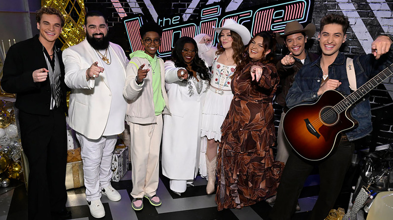 Aiden Ross, Ralph Edwards, Max Chambers, Jazz McKenzie, Aubrey Nicole, and Dek of Hearts in the Season 28 finale of The Voice
