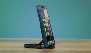 The iPhone 13 Mini on a stand