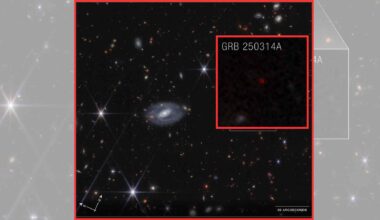 James Webb Space Telescope image highlighting supernova GRB 250314A with an inset callout