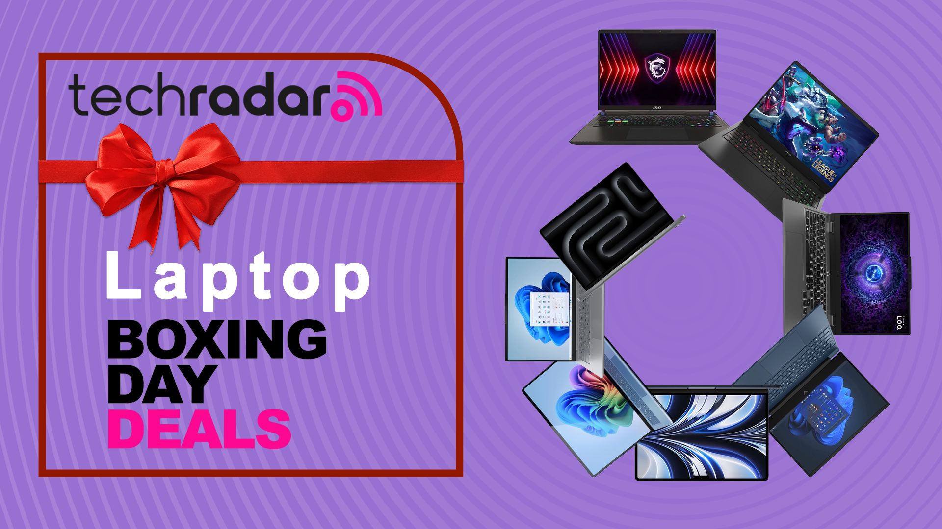 techradar laptop boxing day deals page with logo and laptops