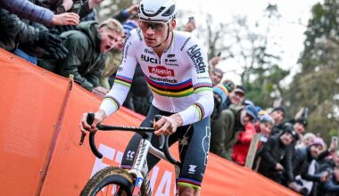 Dutch Mathieu Van Der Poel pictured in action during the men's elite race of the Cyclocross World Cup, in Namur, Sunday 14 December 2025, stage 4 (out of 12) in the World Cup of the 2026-2027 season. BELGA PHOTO DAVID PINTENS (Photo by DAVID PINTENS / BELGA MAG / Belga via AFP)