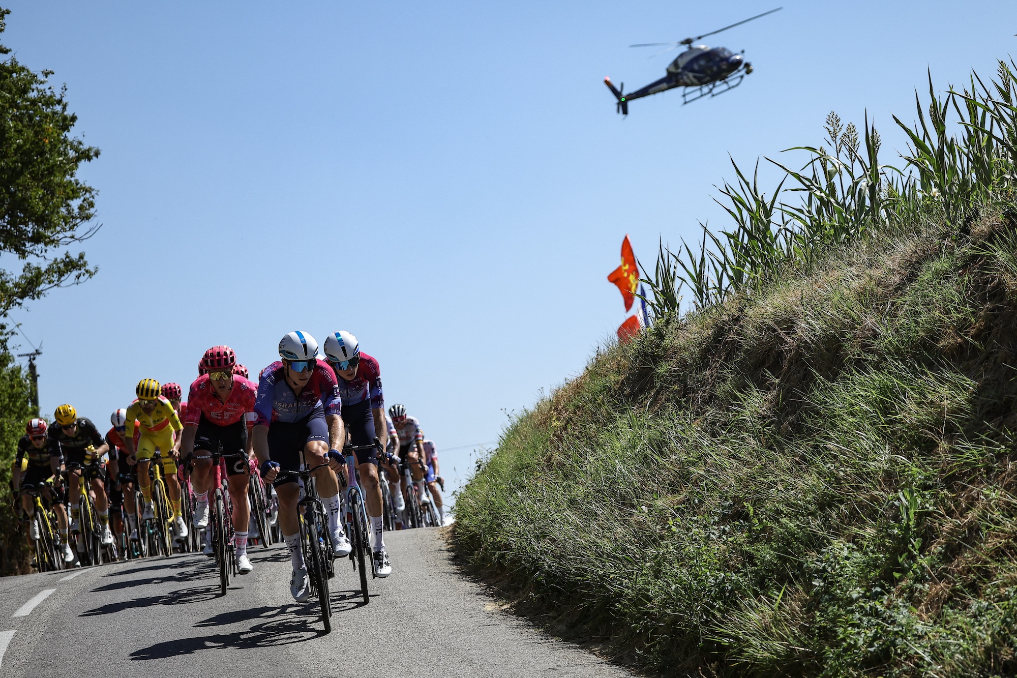 TV helicopter tracks the peloton at the Tour de France