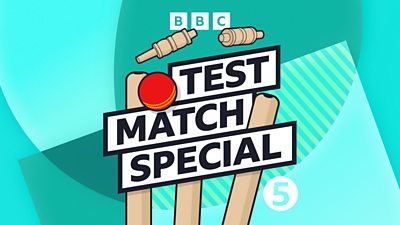 Test Match Special is written in black and white across a cartoon style wicket and cricket ball