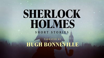 Artwork for Sherlock Holmes Short Stories, narrated by Hugh Bonneville. A skyline of central London fills the background, with gentle, sparkling snowfall.
