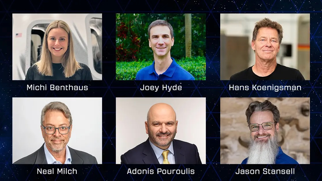 a photo grid showing headshots of five men and one woman