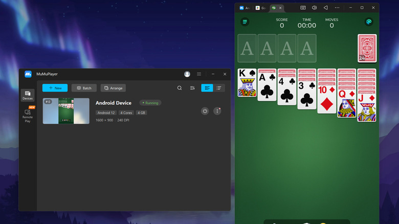 MuMuPlayer running Solitaire Android app on computer.