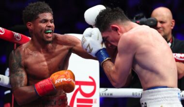 Shakur Stevenson lands a left hand on William Zepeda during their bout at Louis Armstrong Stadium in Queens, New York, on July 12, 2025.