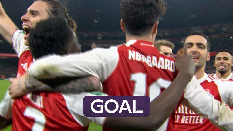 After a multiple of Arsenal attempts to try and direct the ball goal wards if finally finds a touch off Maxence Lacroix and which leaves Jean-Philippe Mateta on the line unable keep it out.