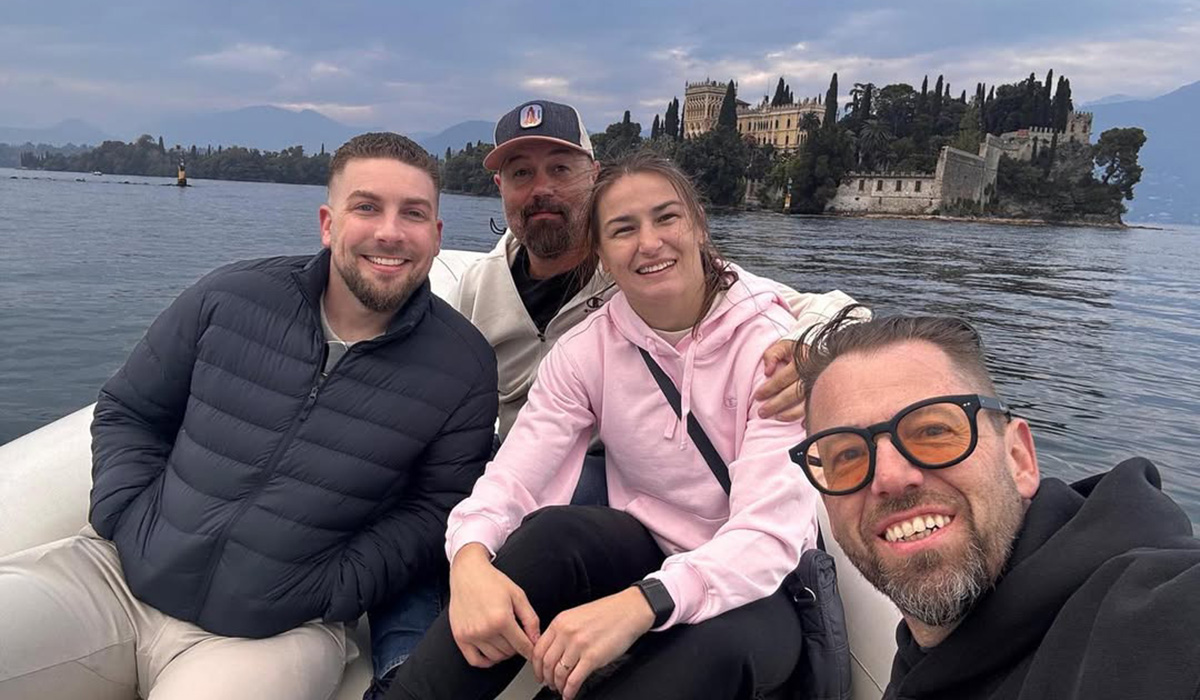 Katie Taylor with her husband Sean McCavanagh and their pals in Lake Garda. Pic: Katie Taylor/Instagram