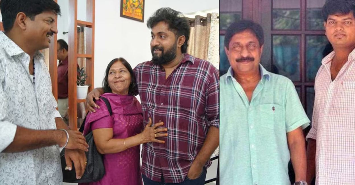 Shinoj with Sreenivasan and family. Photo: Instagram