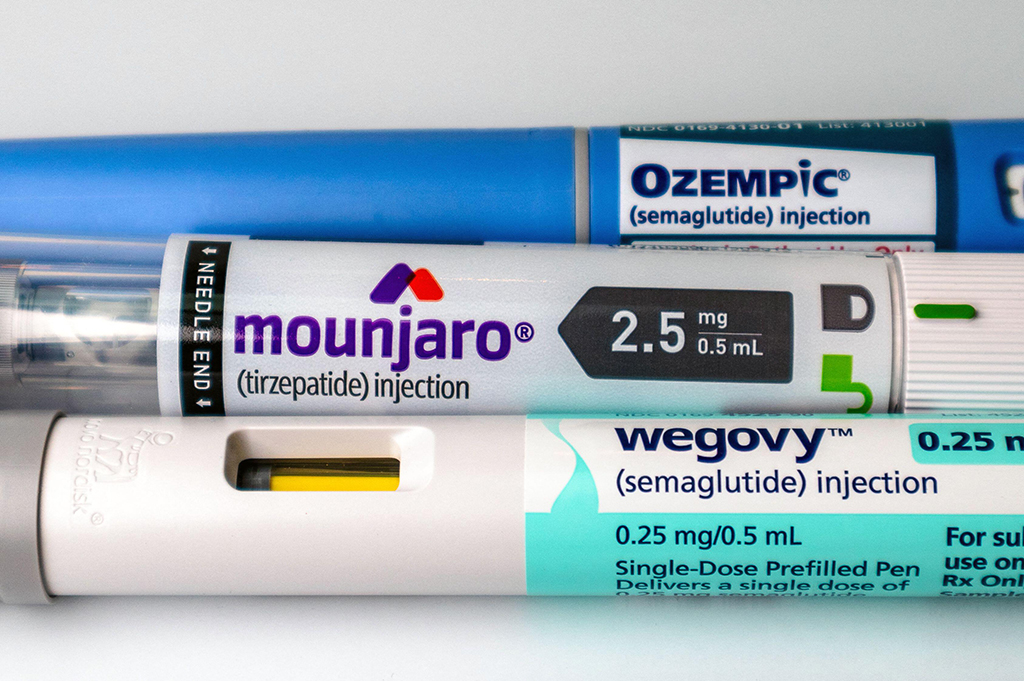 An image of Ozempic, Mounjaro and a Wegovy weight-loss pens