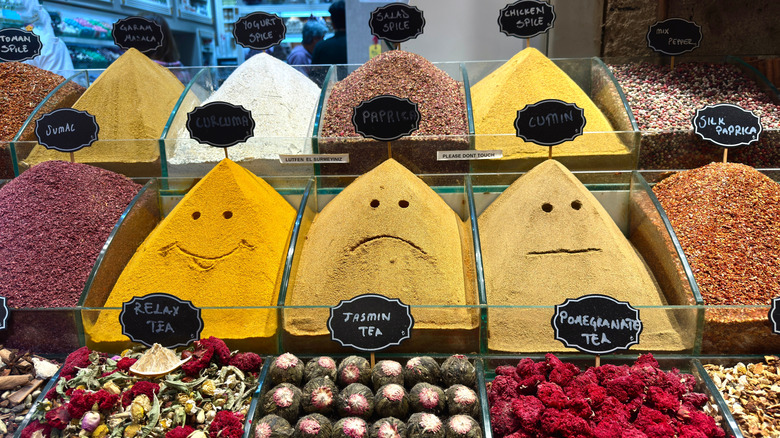 open air spice display featuring bulk cumin