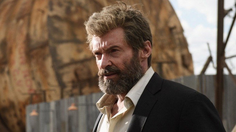 Hugh Jackman as Wolverine scowling in Logan