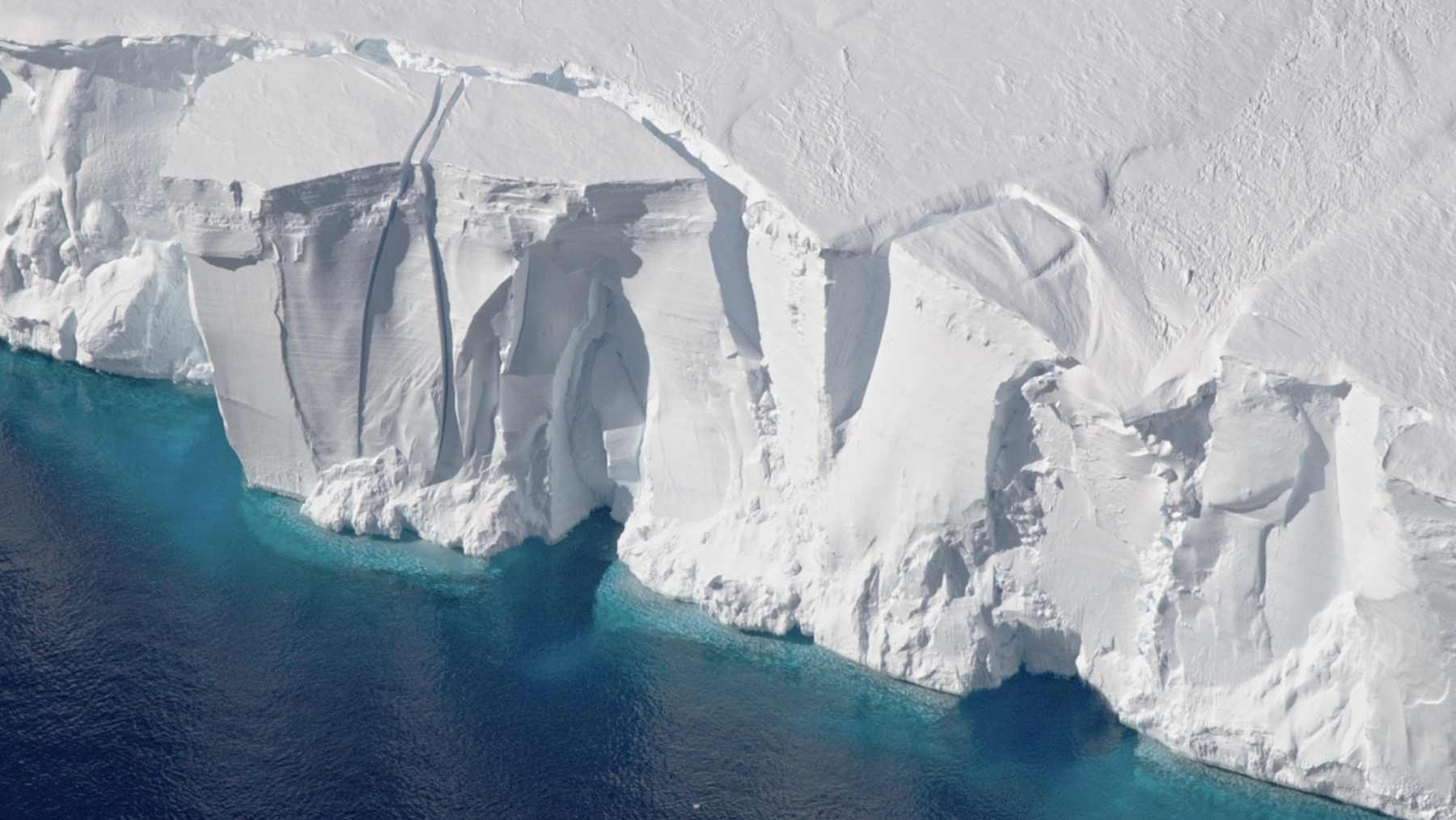The ice that holds up half a meter of sea level begins to crack like a windshield