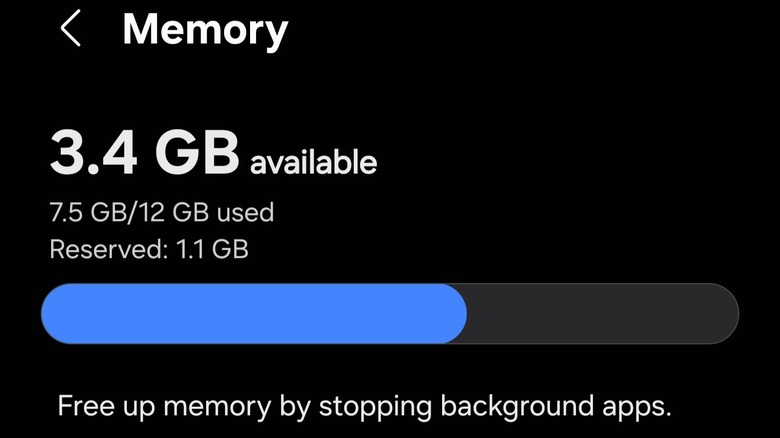 Available memory on Samsung Galaxy device in Android settings.