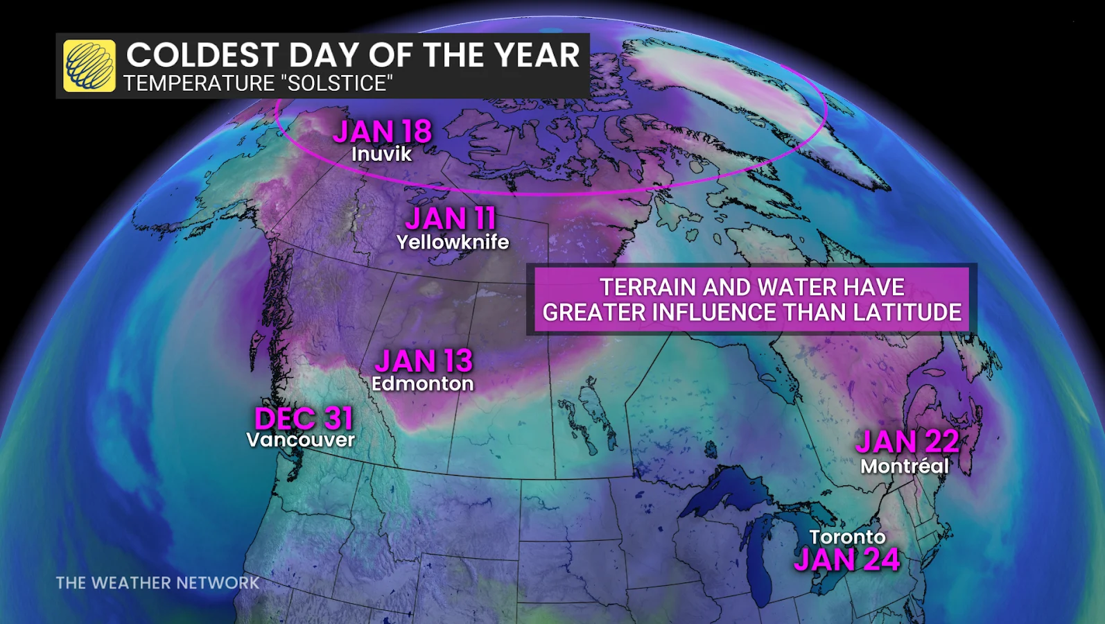 Winter Solstice, Coldest Day, Temperature, December 21, 2025. (The Weather Network/Kevin MacKay)