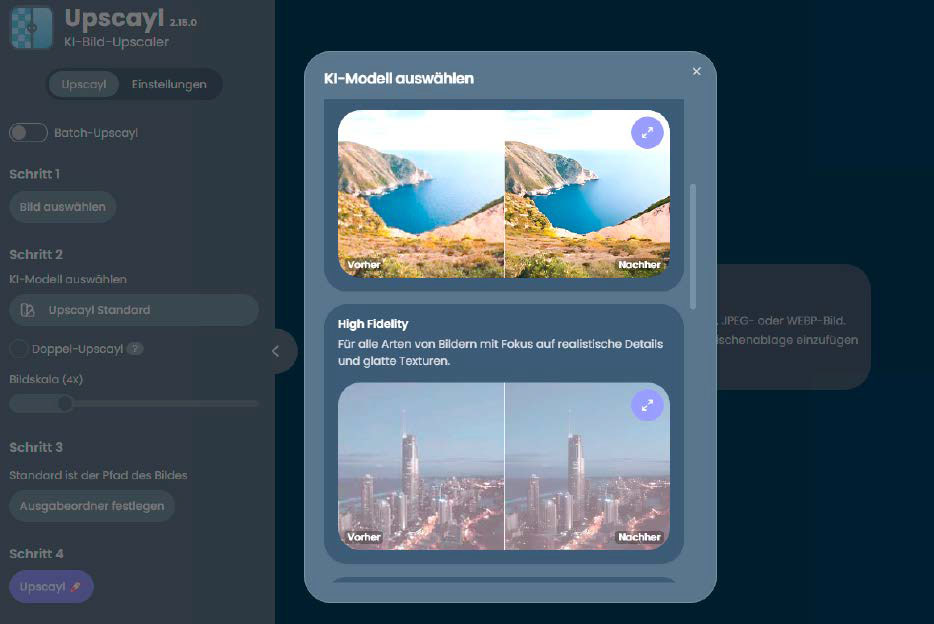 Upscayl nutzt mehrere KI-Modelle unterschiedlicher Spezialisierung, um Bilder zu skalieren und zu verbessern.