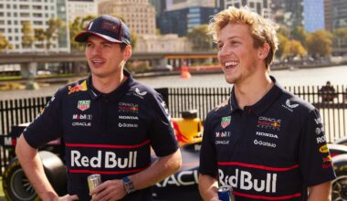 Max Verstappen & Liam Lawson seen during Red Bull Fan Zone on the first stop of the FIA Formula One World Championship, in Melbourne, Australia on March 12, 2025. // Samuel Costin / Red Bull Content Pool //