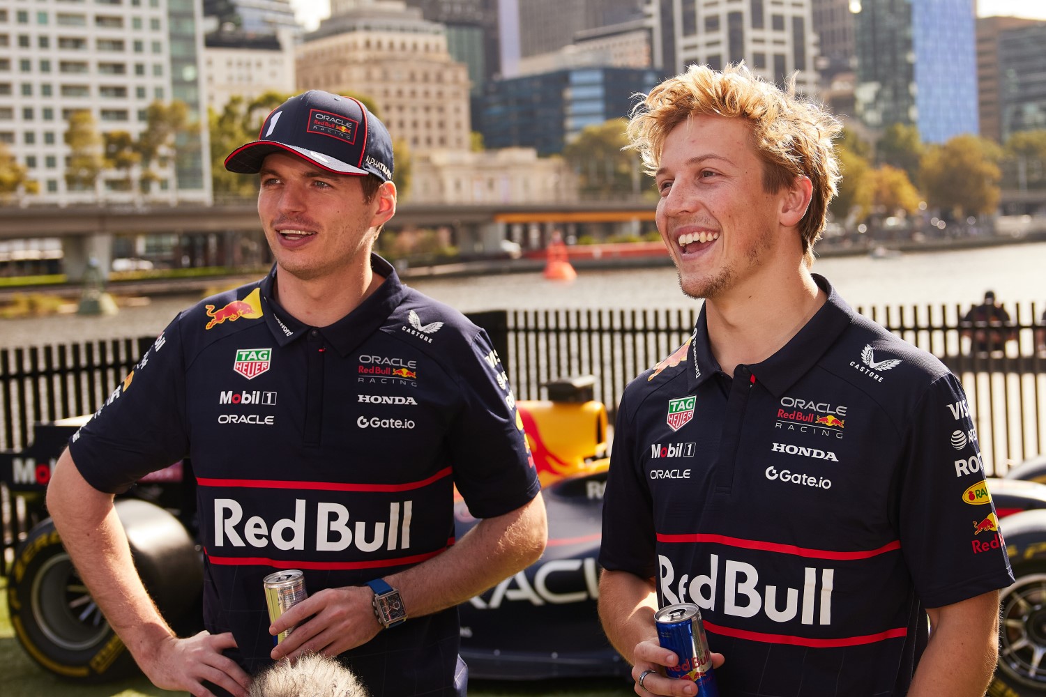 Max Verstappen & Liam Lawson seen during Red Bull Fan Zone on the first stop of the FIA Formula One World Championship, in Melbourne, Australia on March 12, 2025. // Samuel Costin / Red Bull Content Pool //