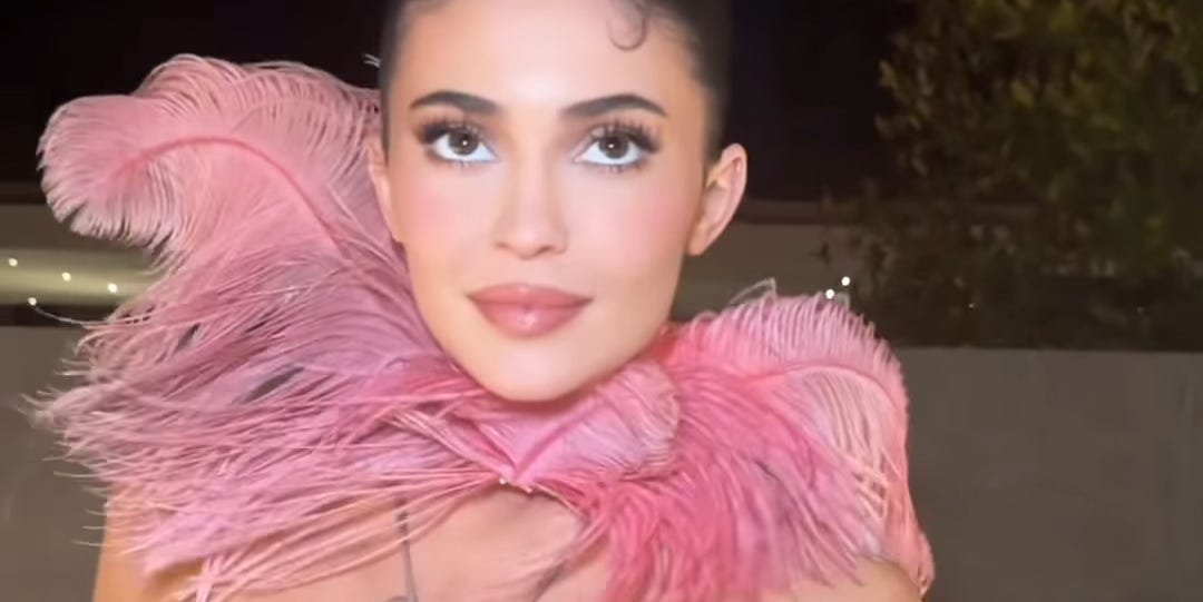 Kylie Jenner's Pink Party Dress Is Backless and Covered in Feathers