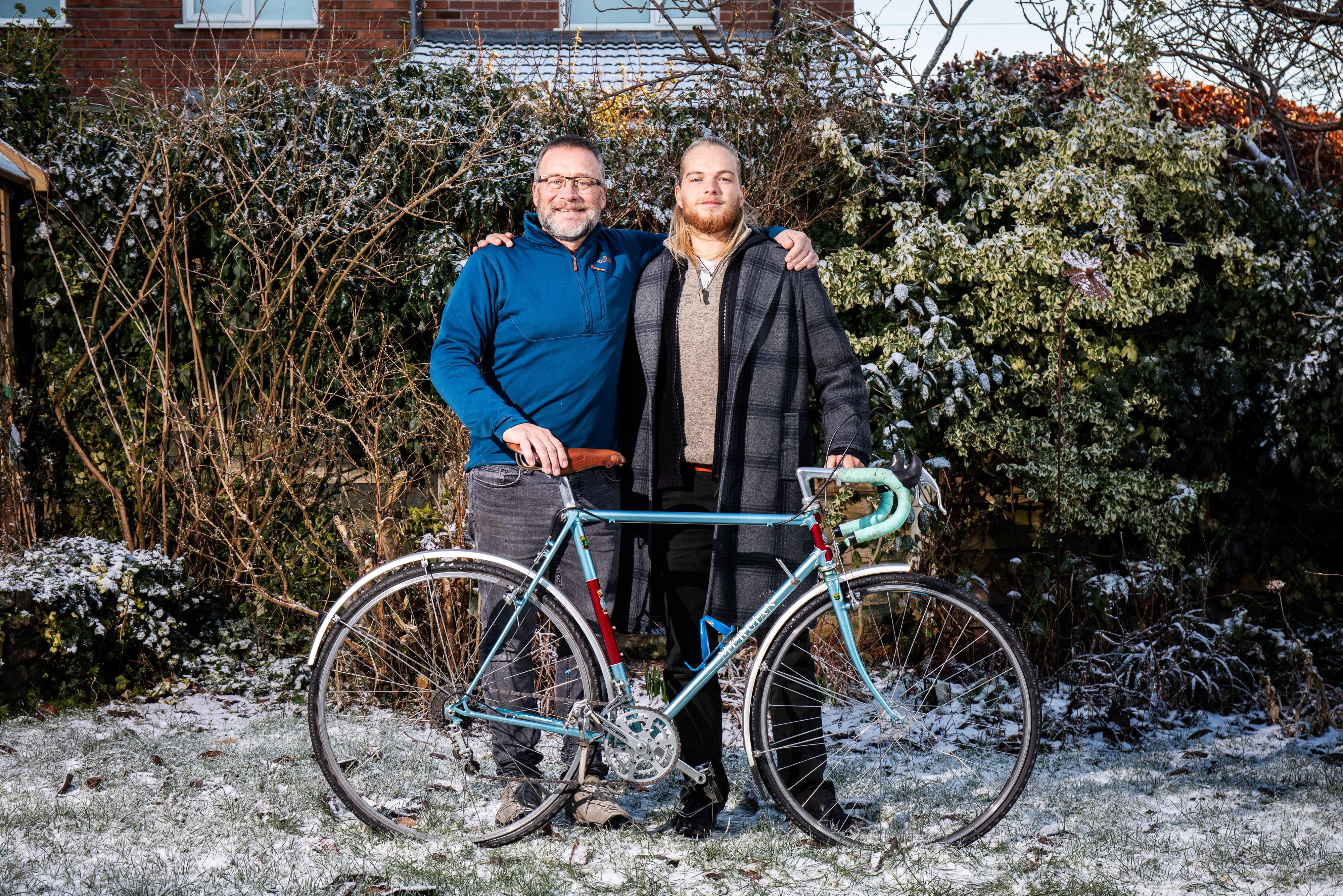 Jamie and Phill Hargreaves posing with Phill's Mercian bike.