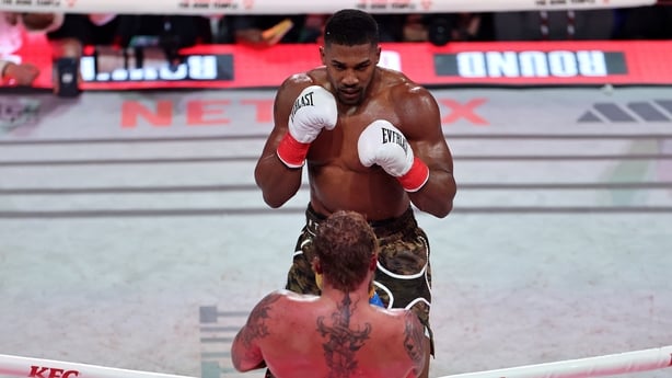 Jake Paul fights Anthony Joshua in their heavyweight bout during Jake Paul v Anthony Joshua at Kaseya Center on December 19, 2025 in Miami, Florida. (Photo by Carmen Mandato/Getty Images for Netflix)
