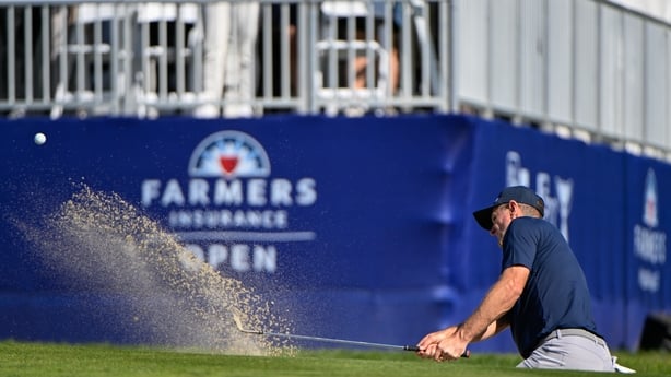 LA JOLLA, CA - JANUARY 30: Justin Rose (GBR) hits from the trap on 15 (SC) during the second round of the Farmers Insurance Open on January 30, 2026, at Torrey Pines Golf Course, La Jolla, California. (Photo by Ken Murray/Icon Sportswire)