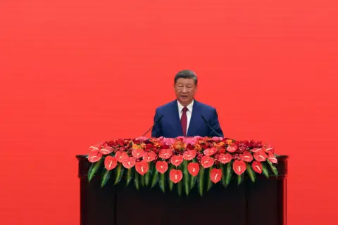 Reuters Chinese President Xi Jinping delivers a speech at a reception marking the 80th anniversary of the end of World War Two, at the Great Hall of the People in Beijing, China September 3, 2025.