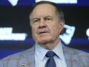 Former New England Patriots head coach Bill Belichick speaks to reporters during a press conference in 2024.