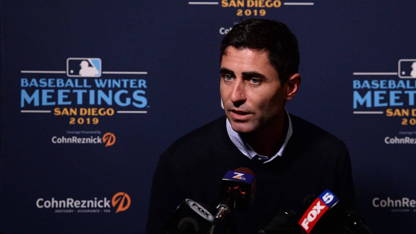 Dec 10, 2019; San Diego, CA, USA; San Diego Padres general manager A.J. Preller speaks to the media during the MLB Winter Meetings at Manchester Grand Hyatt. Mandatory Credit: Orlando Ramirez-USA TODAY Sport