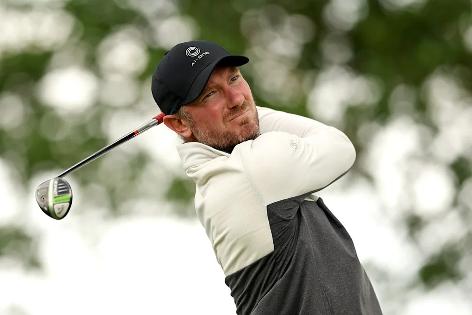 Chris Wood of England tees off on the eighth hole on day one of the Austrian Alpine Open presented by SalzburgerLand 2025 at Golfclub Gut Altentann on May 29, 2025 in Henndorf am Wallersee, Austria.