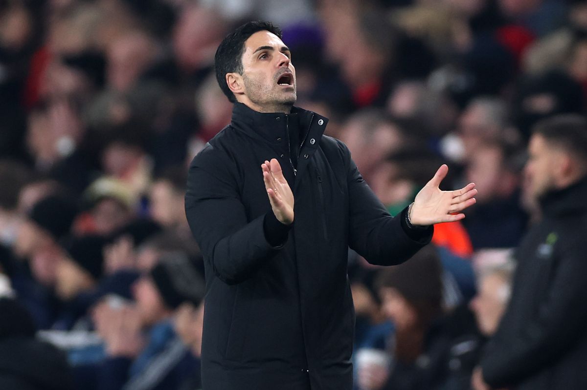 Mikel Arteta, Manager of Arsenal, reacts during the Premier League match between Arsenal and Aston Villa at Emirates Stadium on December 30, 2025 in London, England