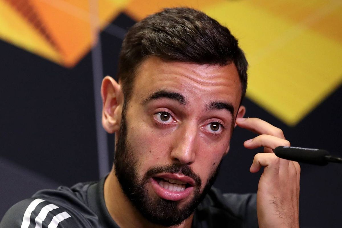 Bruno Fernandes speaks during a press conference