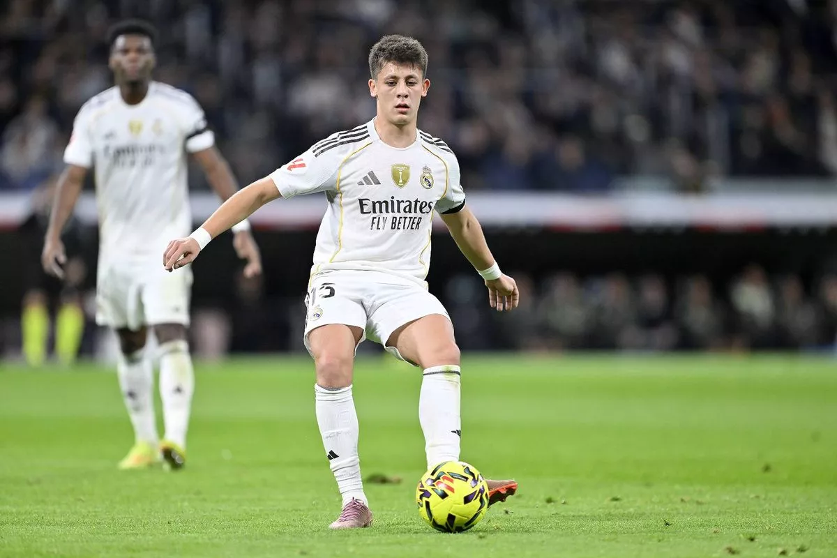 Real Madrid's Arda Guler in action during the La Liga week 15 match against Celta Vigo at Santiago Bernabeu Stadium in Madrid, Spain, on December 7, 2025.