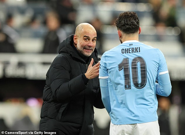 Cherki scored City's second in the 2-0 win but Guardiola was keen to tell him something after