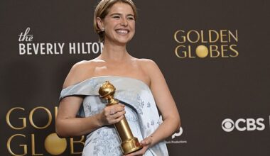 Jessie Buckley (pictured at the Golden Globes), who grew up in Killarney, Co Kerry, only got a TV when she was a teenager