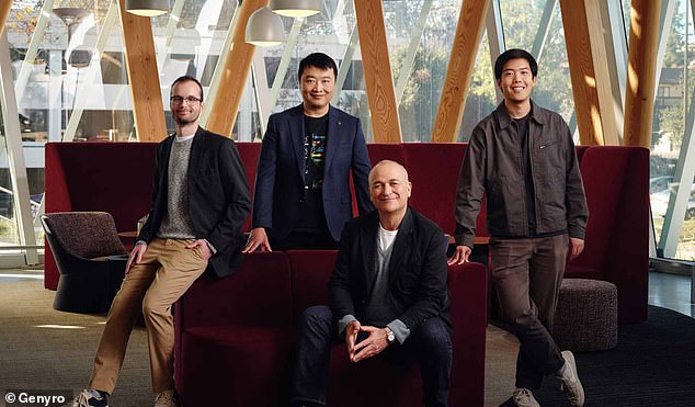 This breakthrough comes from the scientists at Genyro, led by British scientist and entrepeneur Dr Adrian Woolfson. Pictured: (left to right) Co-founders Noah Robinson, Kaihang Wang, Adrian Woolfson, and Brian Hie