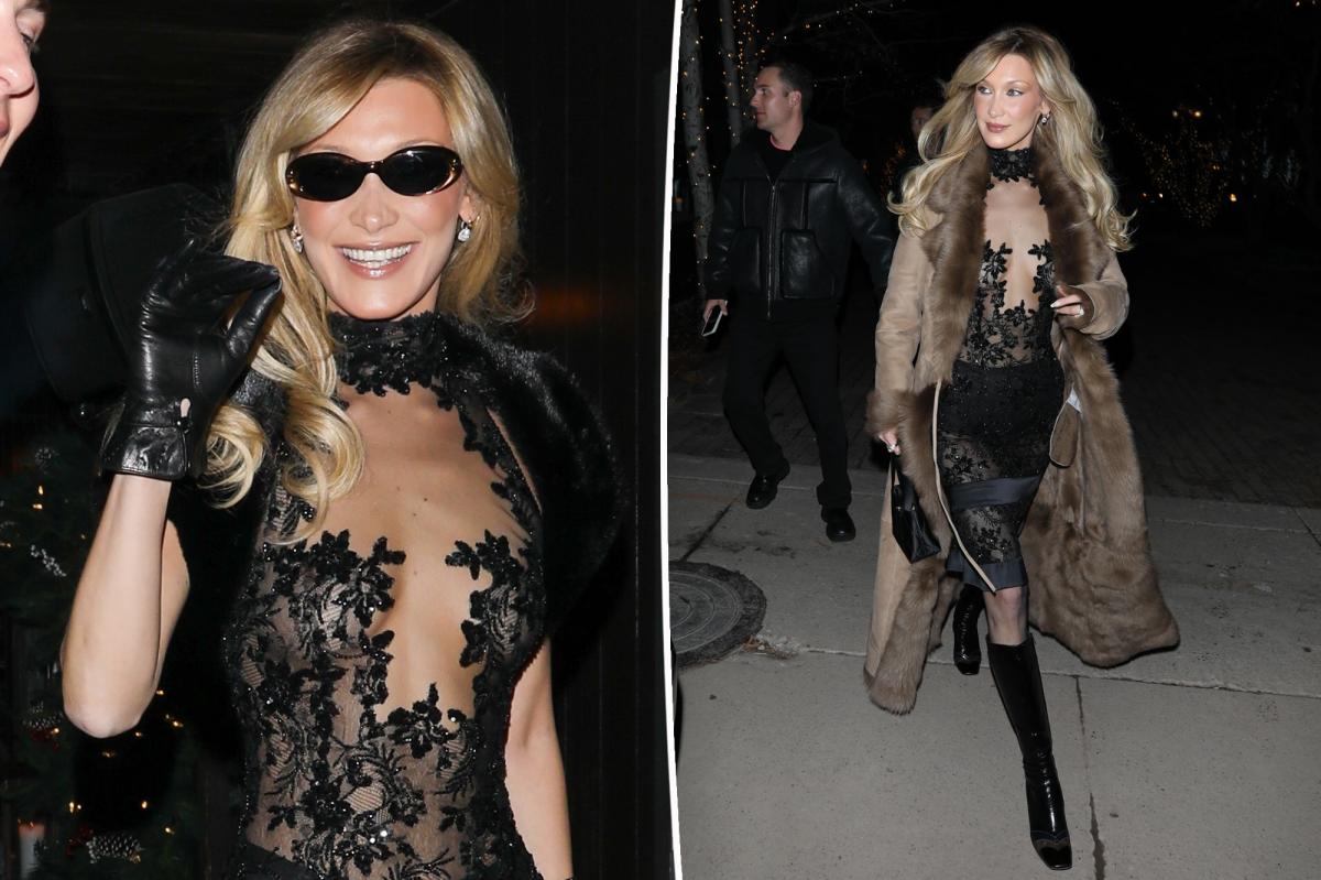 Bella Hadid wears totally see-through dress in the Aspen snow