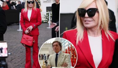 Donatella Versace honors the late Valentino in his signature red hue